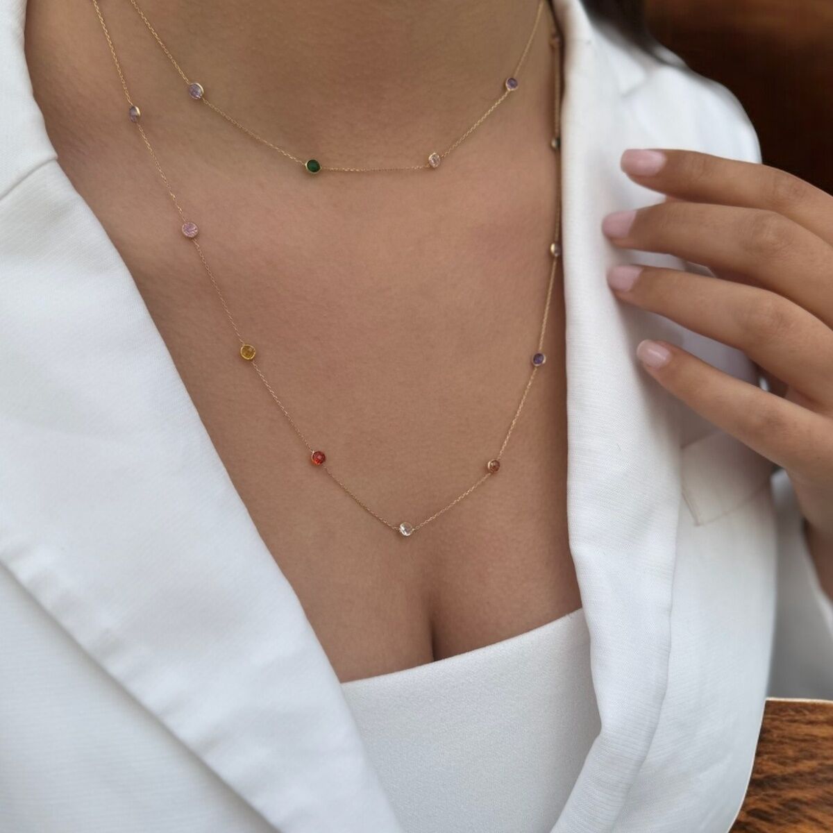 14 AYAR KRİSTAL TAŞLI ALTIN KOLYE