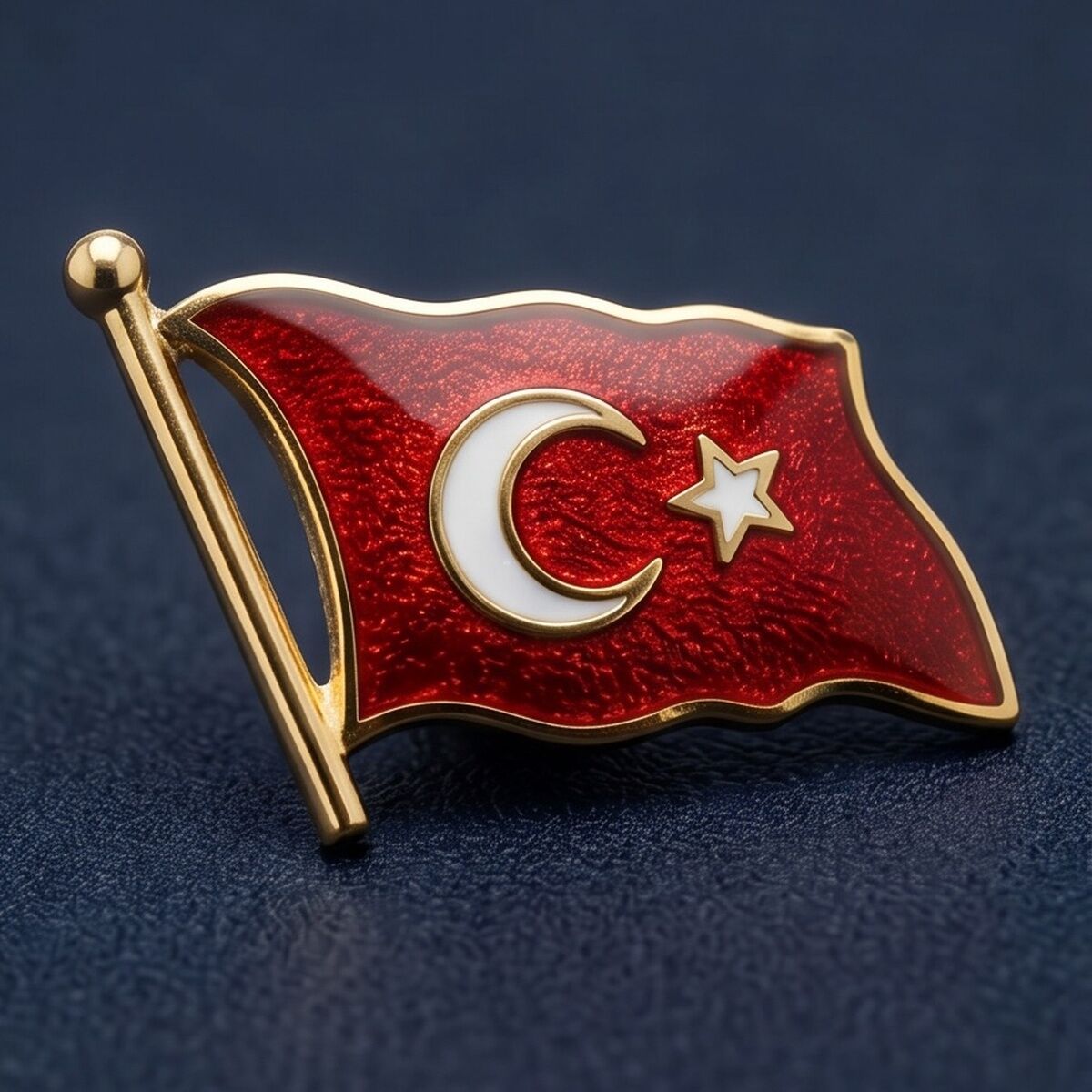 14 AYAR TÜRK BAYRAĞI MİNELİ ÖZEL TASARIM YAKA BROŞU
