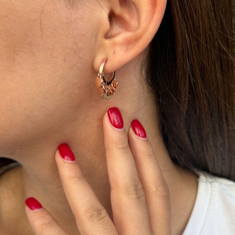 925 AYAR ROSE RENGİ KALPLİ HALKA KÜPE