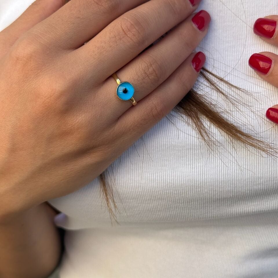 14 Ayar Nazar Boncuklu Altın Yüzük