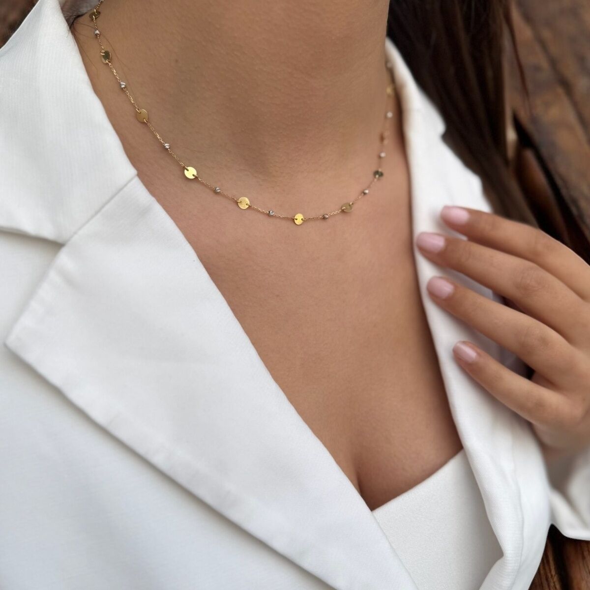 14 AYAR PULLU VE DORİKALI ALTIN KOLYE