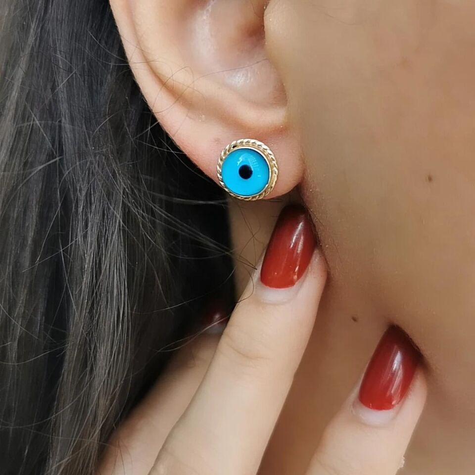 14 AYAR NAZAR BONCUKLU EL YAPIMI ALTIN KÜPE