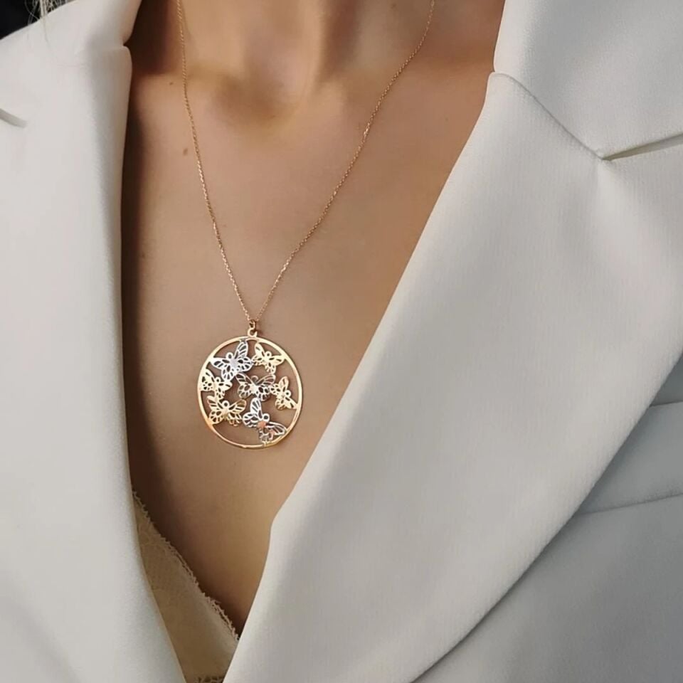 14 Ayar Rose Rengi Kelebek Kolye