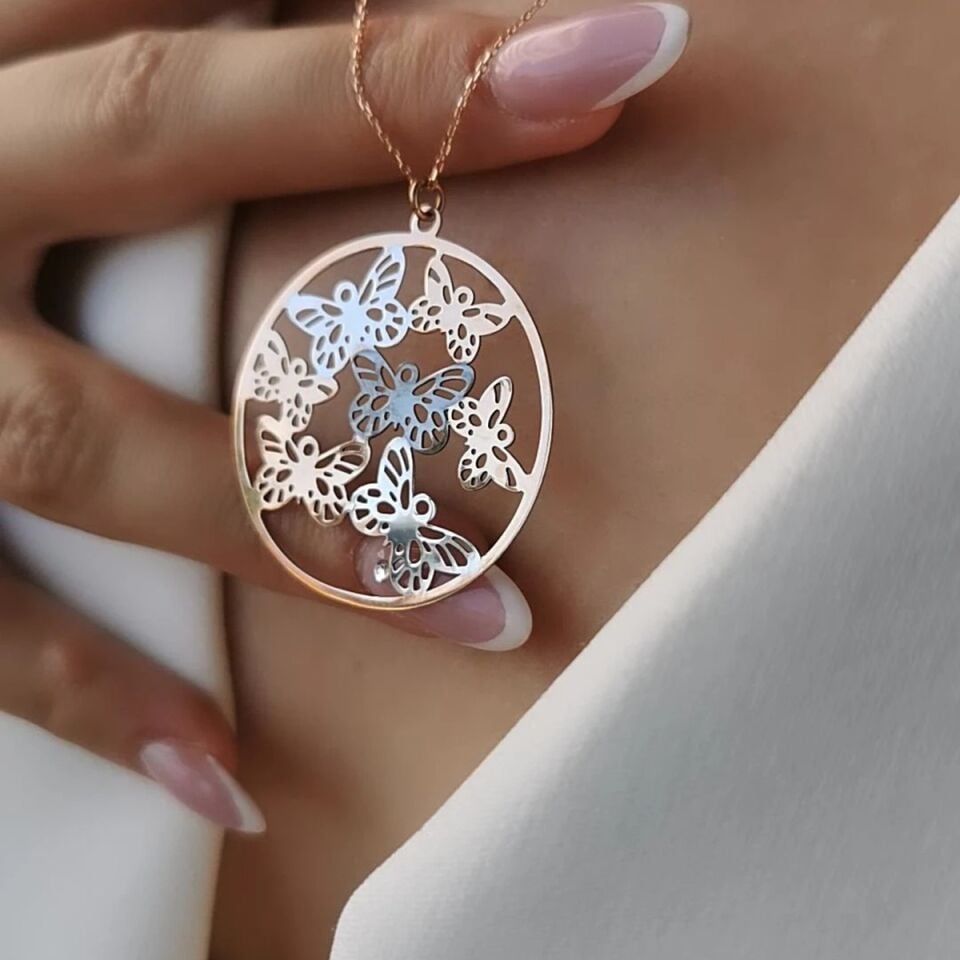 14 Ayar Rose Rengi Kelebek Kolye
