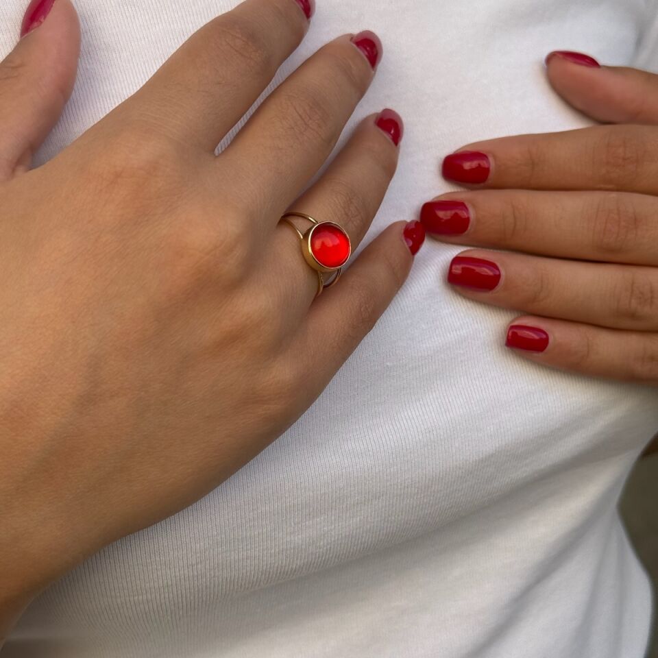 14 AYAR KAPŞON KIRMIZI TAŞLI ALTIN YÜZÜK