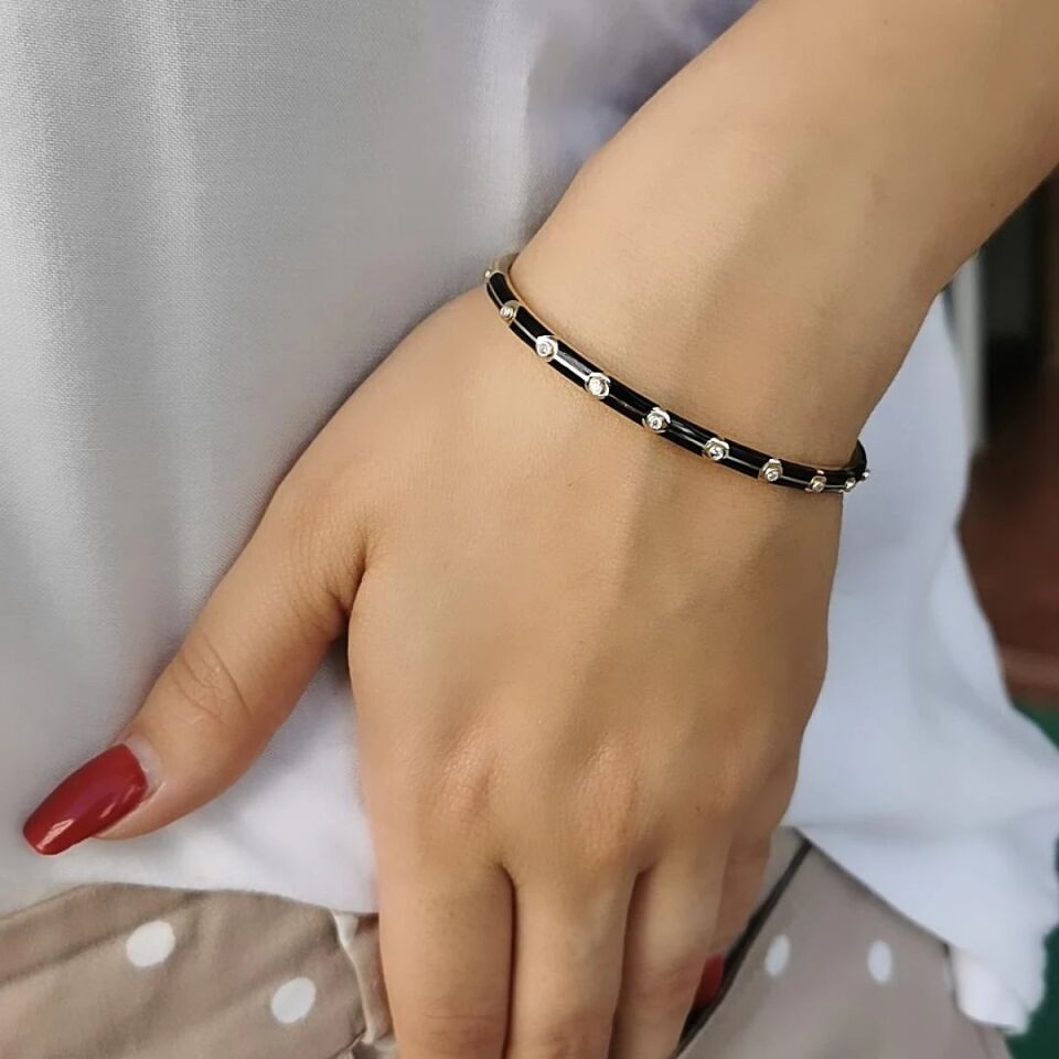 14 AYAR SİYAH MİNELİ İTALYAN BİLEZİK