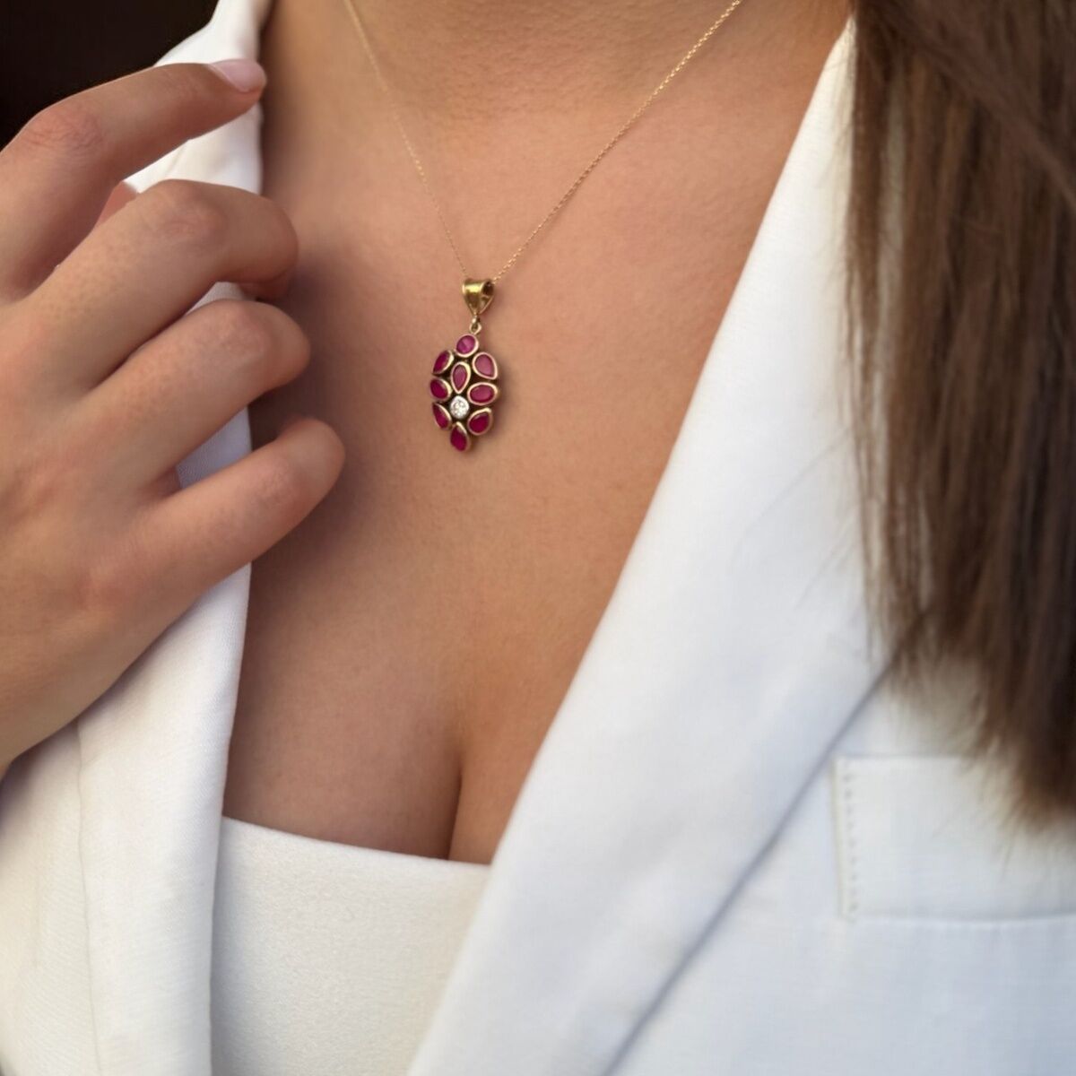 14 Ayar Kök Yakut Tasarım El Yapımı Altın Kolye