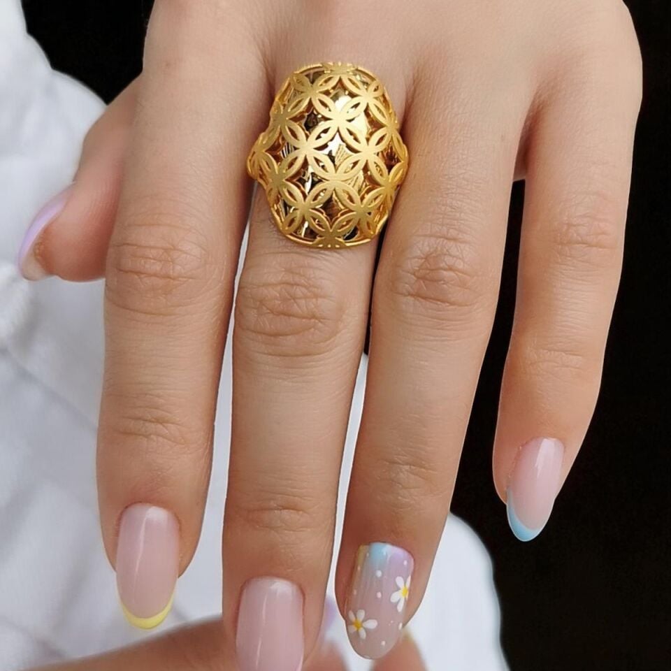 22 AYAR YAŞAM ÇİÇEĞİ FİGÜRLÜ İTALYAN MODEL ALTIN YÜZÜK