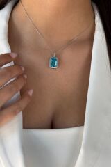14 AYAR 12,48 CT AQUAMARİN TAŞLI 0,45 CT PIRLANTA TAŞLI BEYAZ ALTIN KOLYE