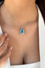 14 AYAR 12,48 CT AQUAMARİN TAŞLI 0,45 CT PIRLANTA TAŞLI BEYAZ ALTIN KOLYE