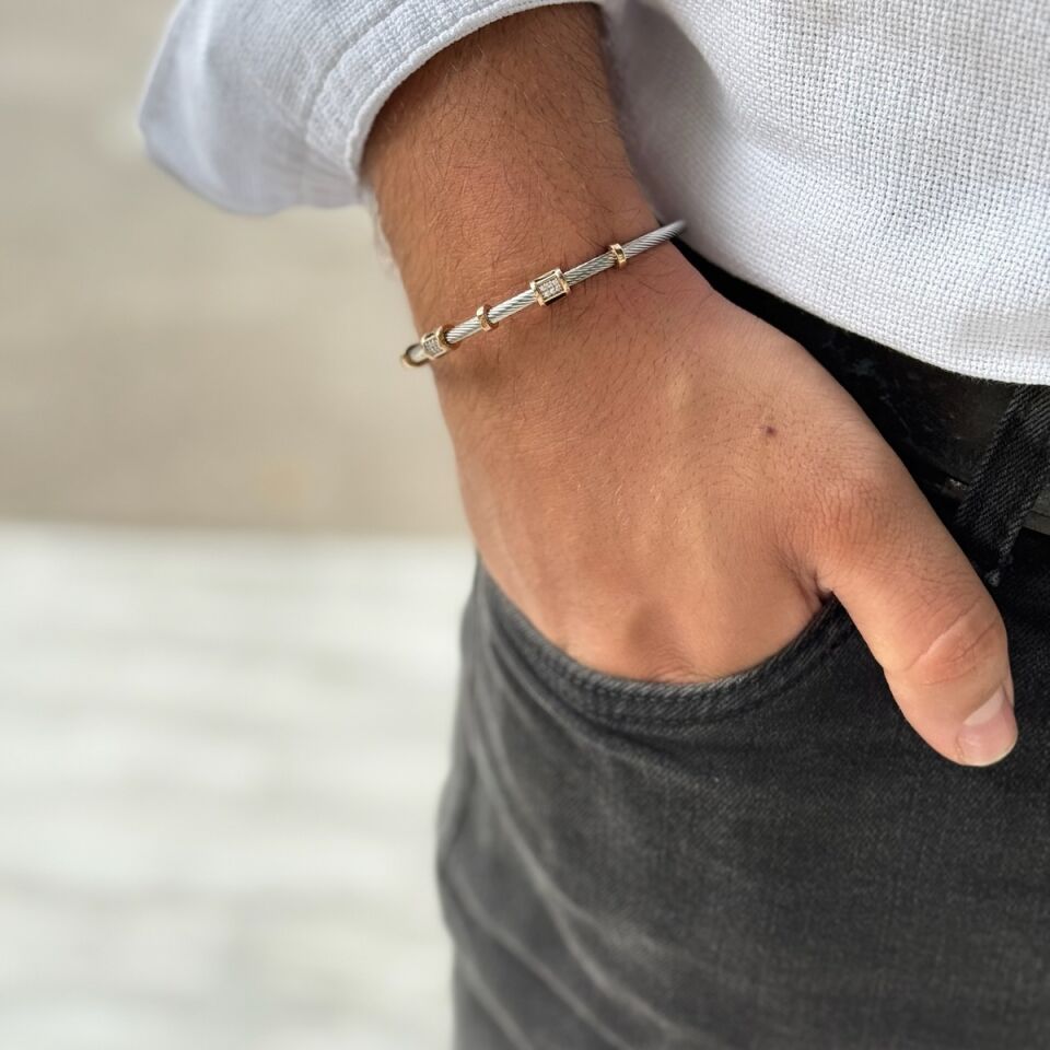 14 AYAR İTALYAN ÇELİK ÜZERİ ÖZEL TASARIM ROSE ALTIN DETAYLI BİLEKLİK