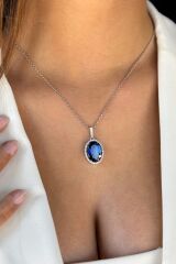 14 AYAR 16,57 CT SAFİR TAŞLI 0,35 CT PIRLANTA TAŞLI İTALYAN KOLYE