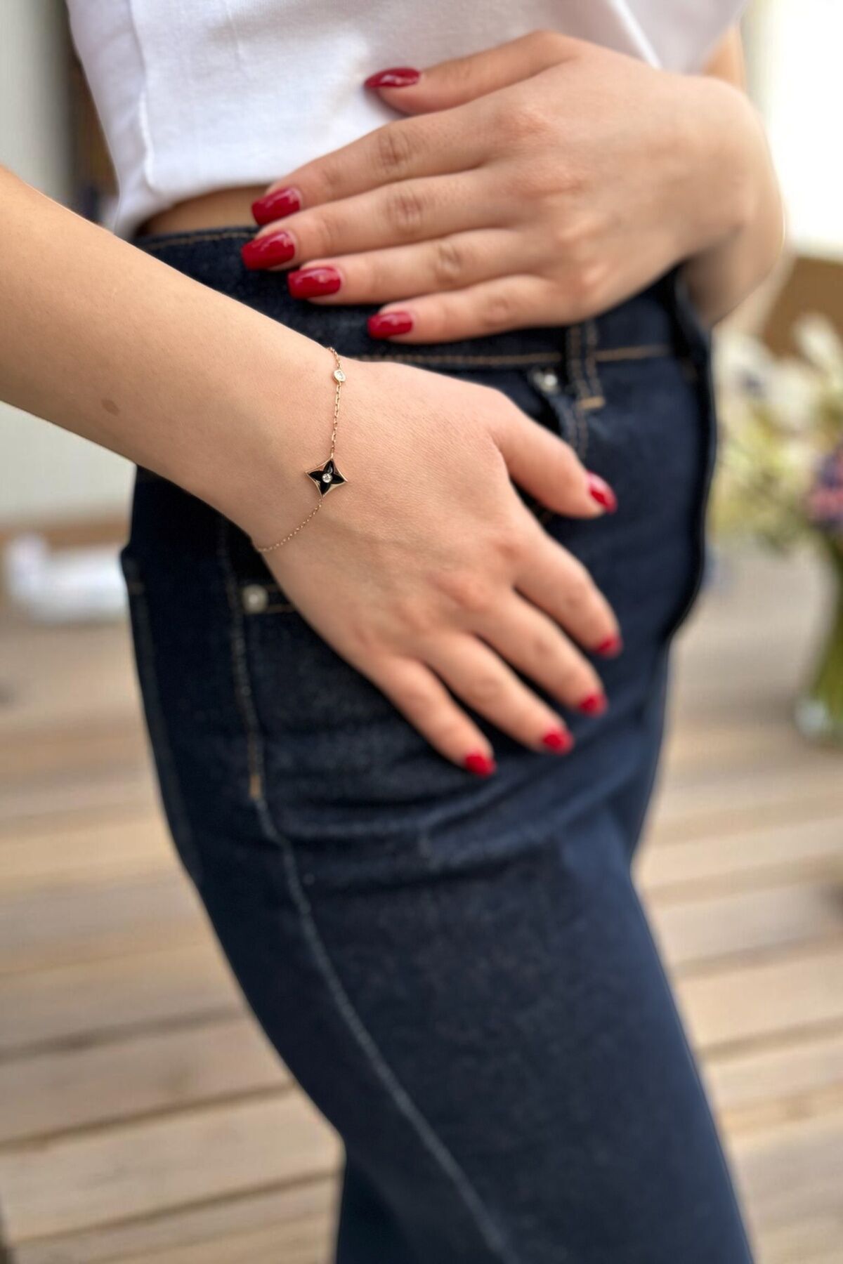 14 Ayar 0,08 Ct Pırlanta Taşlı Rose Rengi Tasarım Bileklik