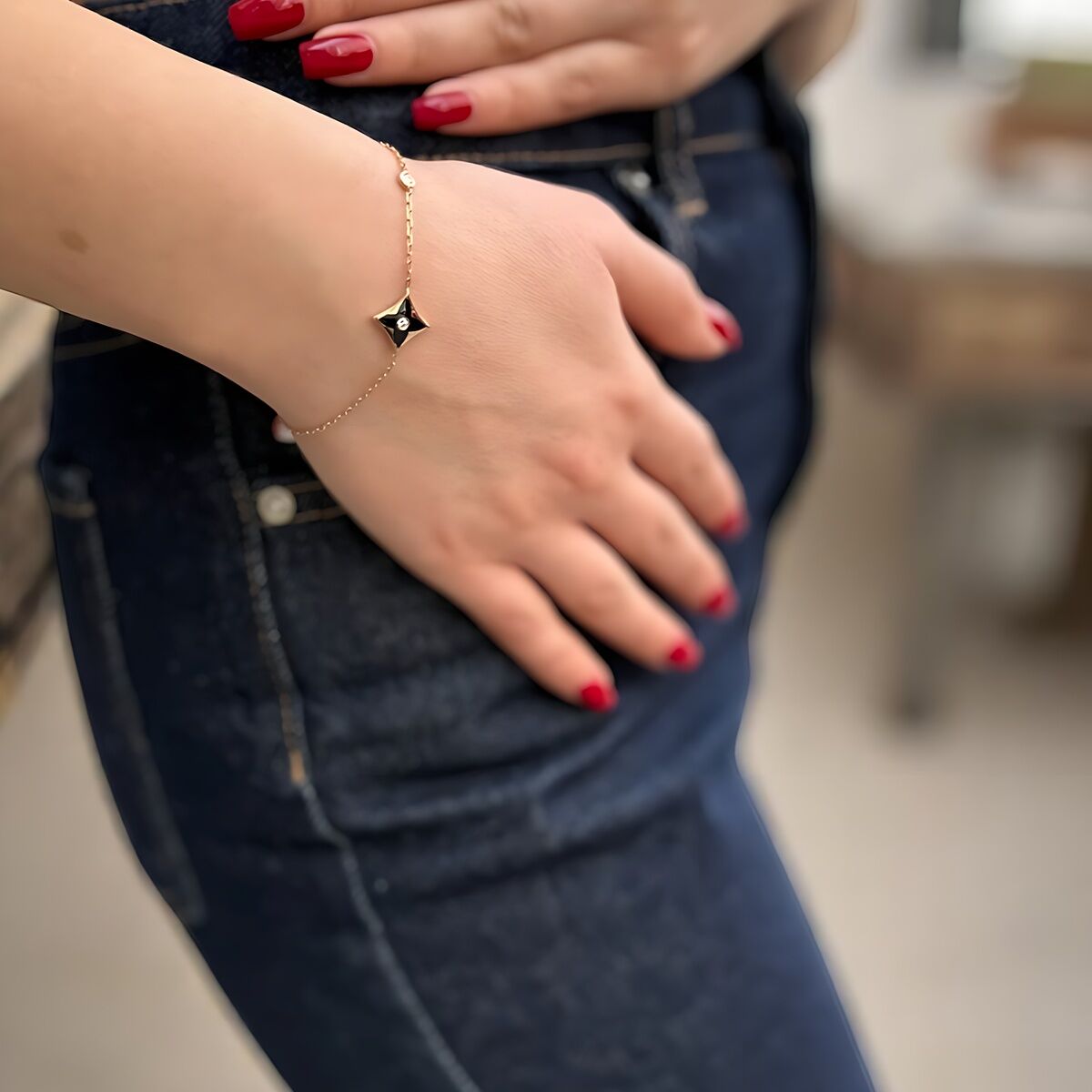 14 Ayar 0,08 Ct Pırlanta Taşlı Rose Rengi Tasarım Bileklik