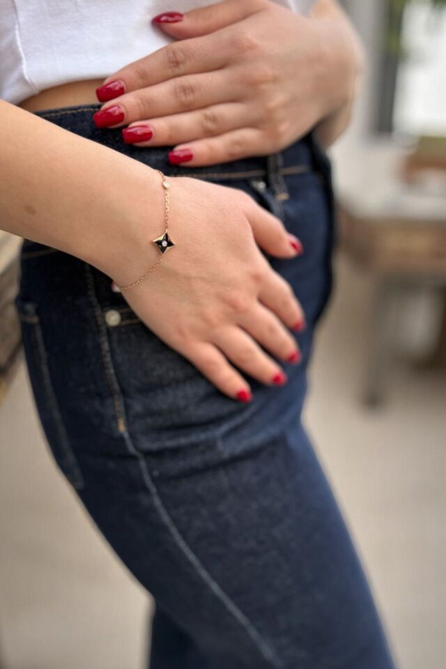 14 Ayar 0,08 Ct Pırlanta Taşlı Rose Rengi Tasarım Bileklik