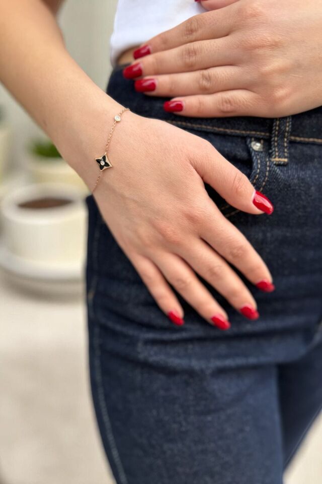 14 Ayar 0,08 Ct Pırlanta Taşlı Rose Rengi Tasarım Bileklik