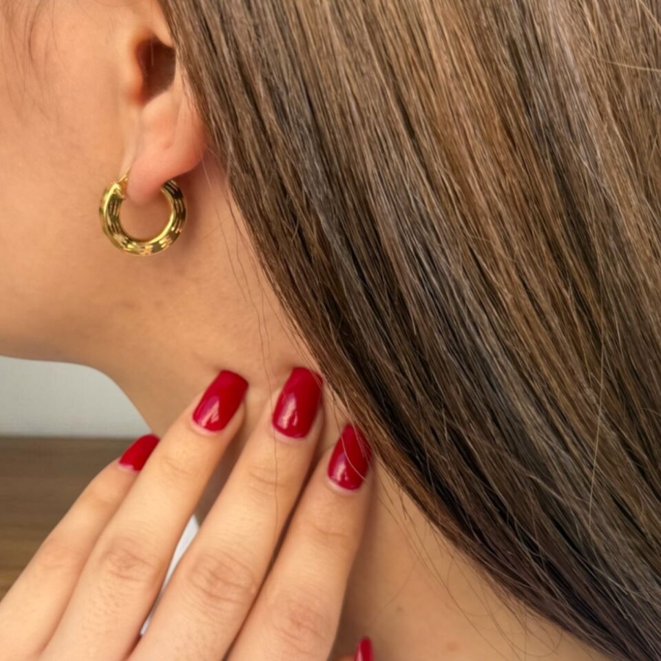 14 Ayar Lazerli Italyan Halka Küpe