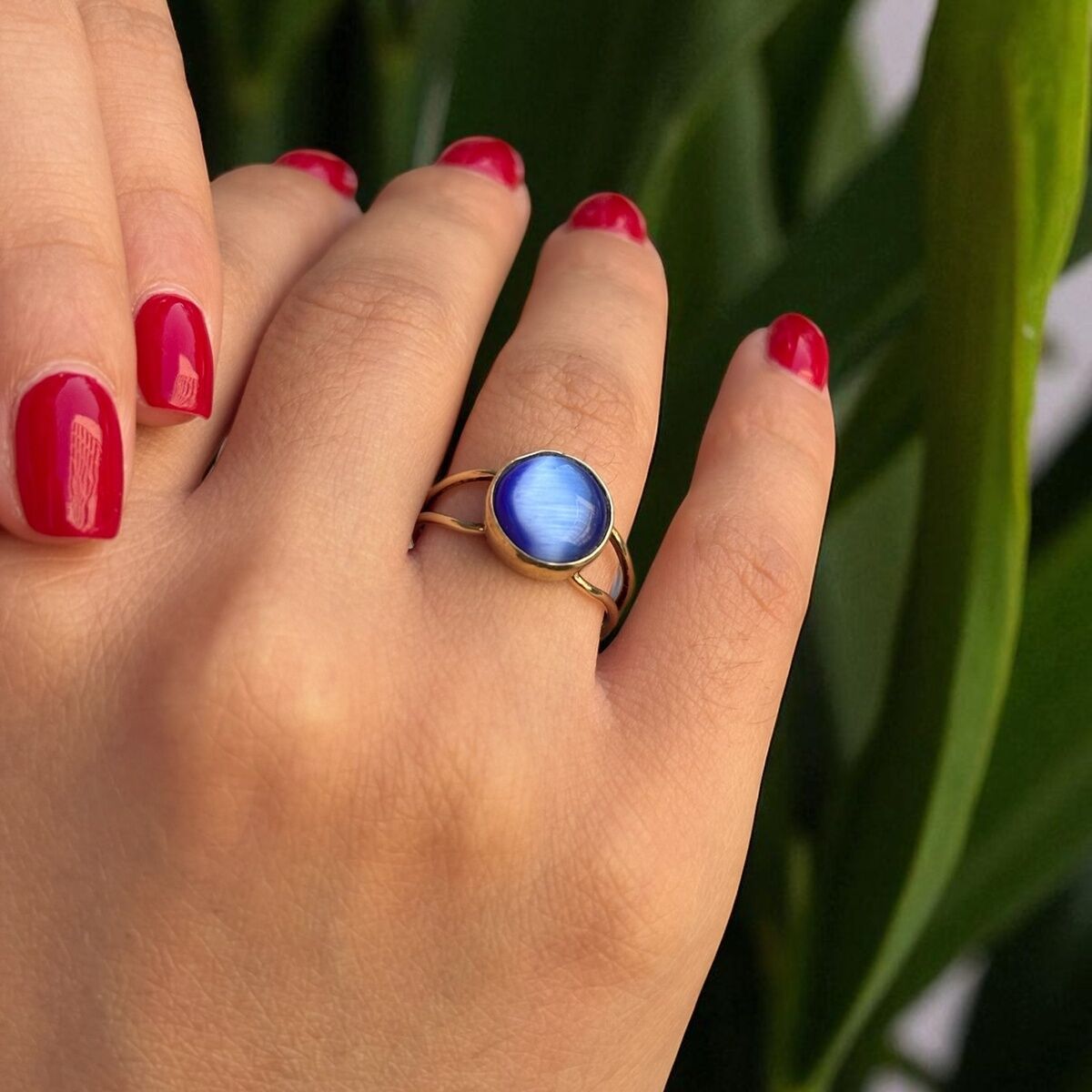 14 AYAR LACİVERT KEDİGÖZÜ ALTIN YÜZÜK