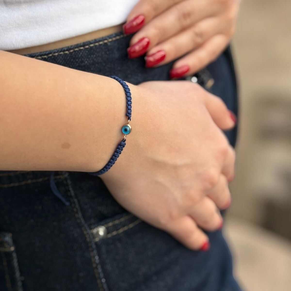 14 AYAR LACİVERT İPLİ NAZAR BONCUKLU ALTIN BİLEKLİK