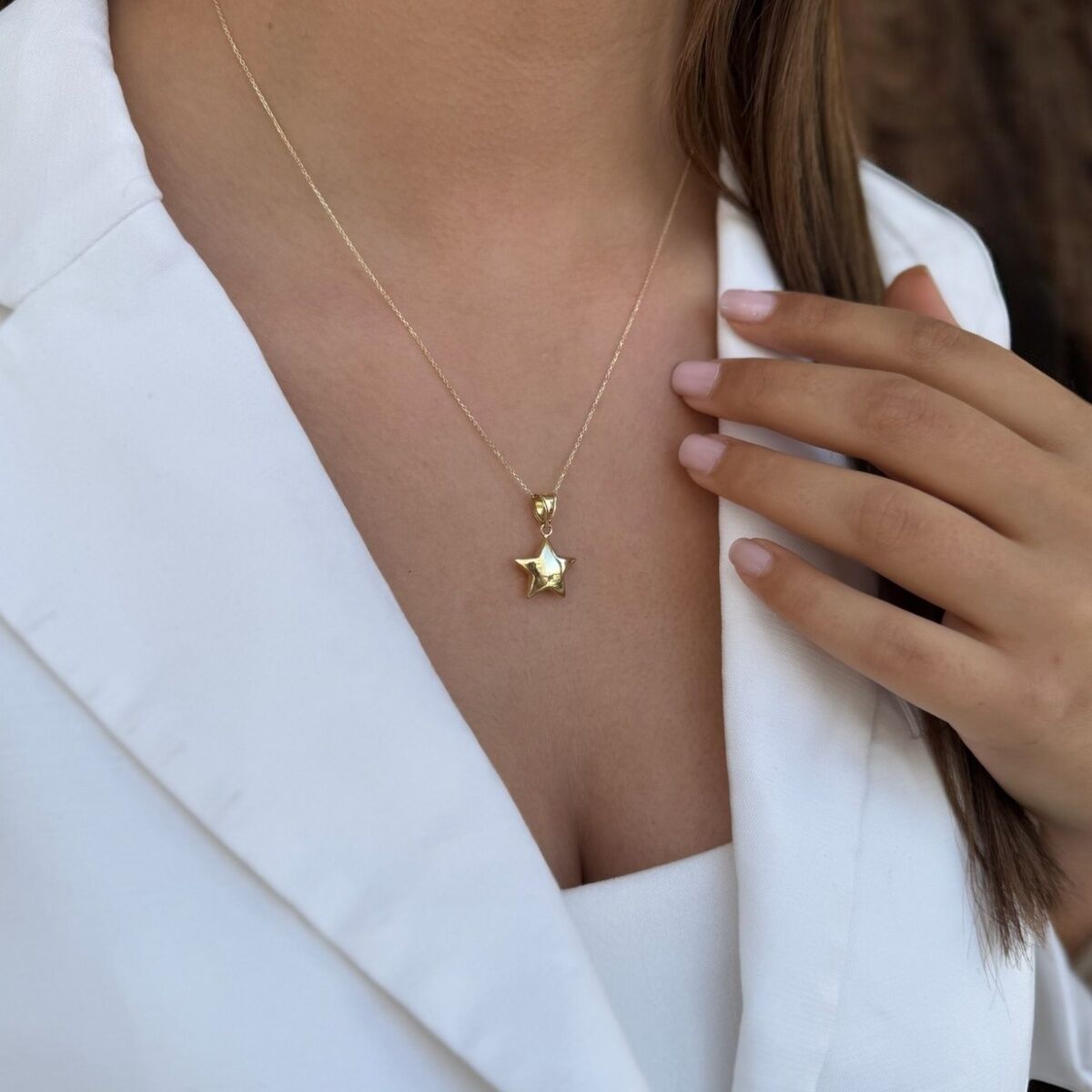 14 AYAR BOMBE YILDIZ UÇLU ALTIN KOLYE