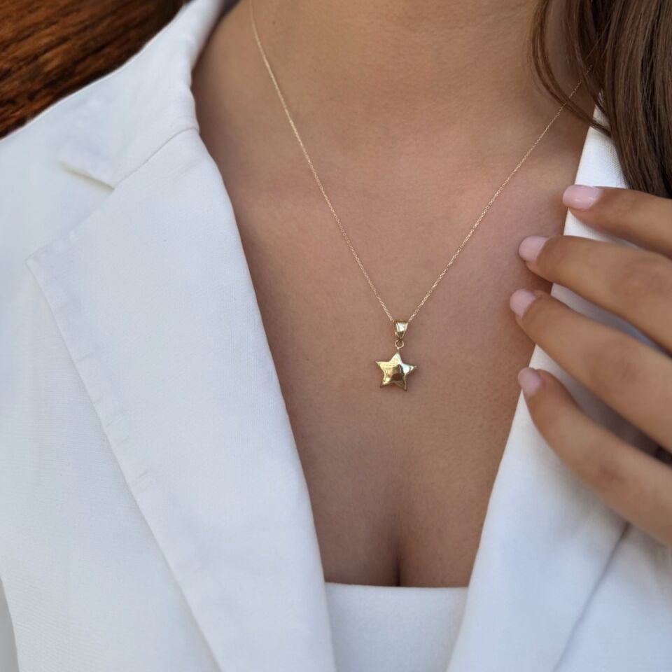 14 AYAR BOMBE YILDIZ UÇLU ALTIN KOLYE