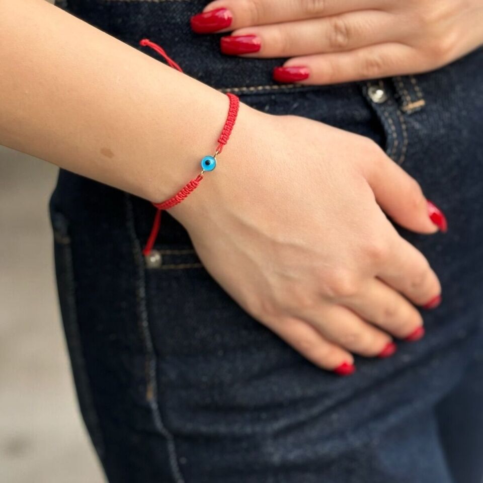 14 AYAR KIRMIZI İPLİ NAZAR BONCUKLU ALTIN BİLEKLİK