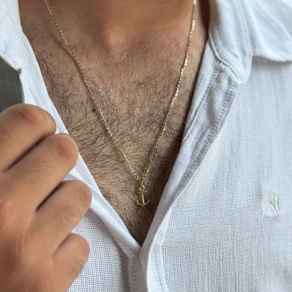 14 AYAR MODERN ERKEK ZİNCİR KOLYE VE ÖZEL ÜRETİM ÇAPA KOLYE UCU