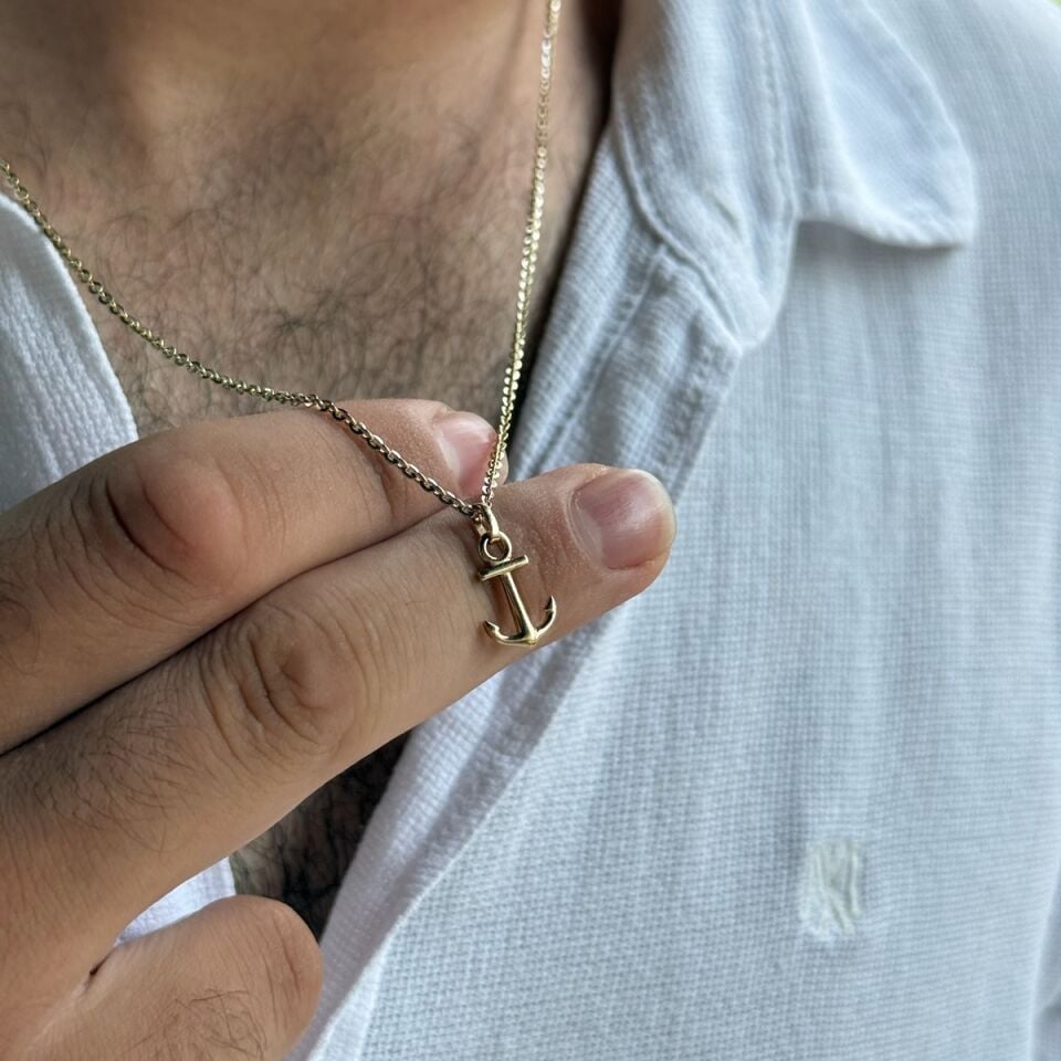 14 AYAR MODERN ERKEK ZİNCİR KOLYE VE ÖZEL ÜRETİM ÇAPA KOLYE UCU