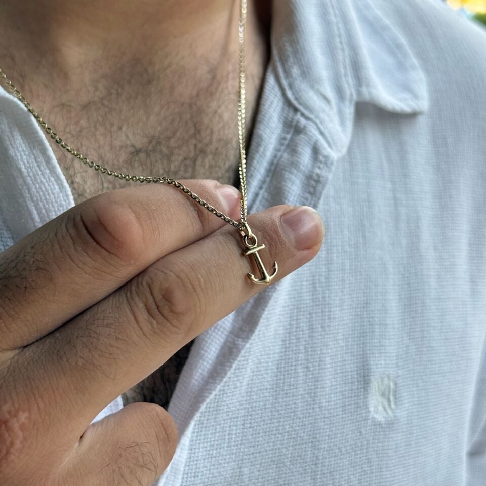 14 AYAR MODERN ERKEK ZİNCİR KOLYE VE ÖZEL ÜRETİM ÇAPA KOLYE UCU