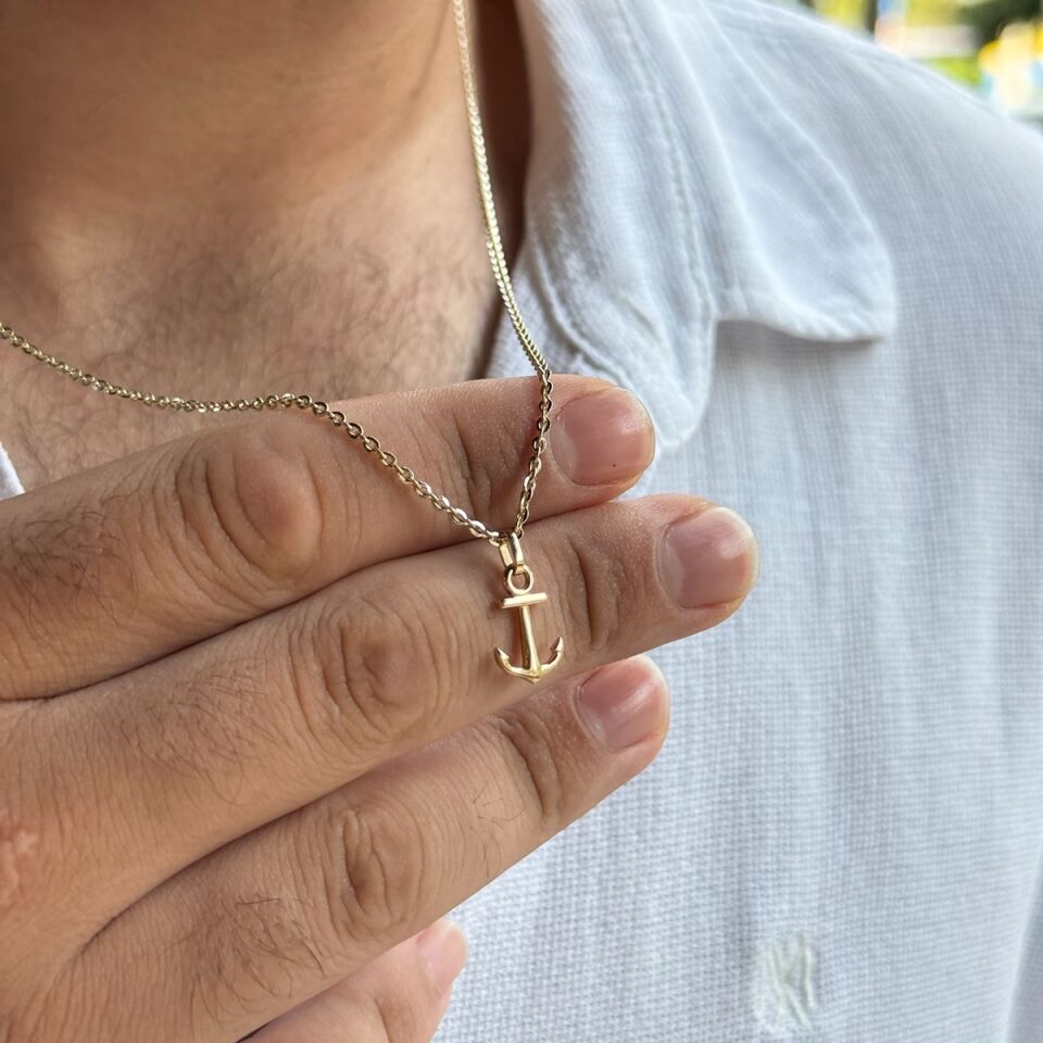 14 AYAR MODERN ERKEK ZİNCİR KOLYE VE ÖZEL ÜRETİM ÇAPA KOLYE UCU