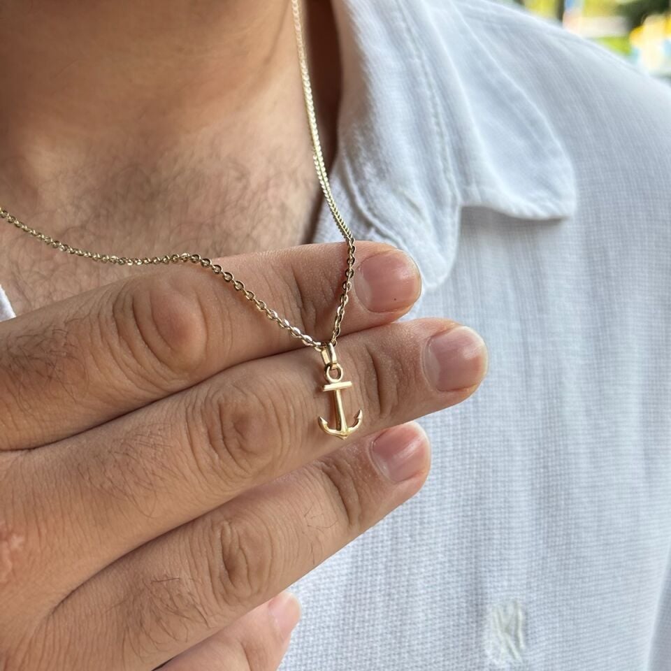 14 AYAR MODERN ERKEK ZİNCİR KOLYE VE ÖZEL ÜRETİM ÇAPA KOLYE UCU