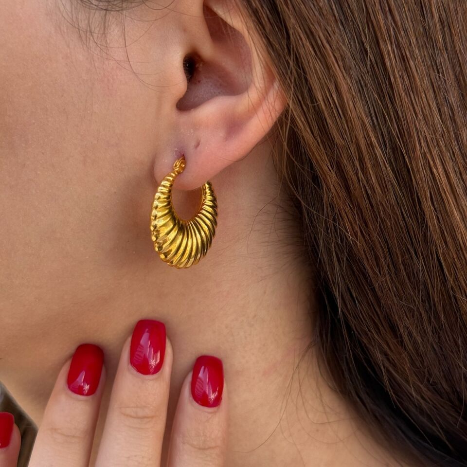 22 AYAR ÖZEL ÜRETİM MİDYE MODELİ HALKA ALTIN KÜPE