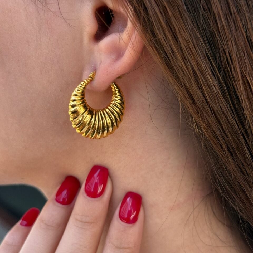 22 AYAR ÖZEL ÜRETİM MİDYE MODELİ HALKA ALTIN KÜPE