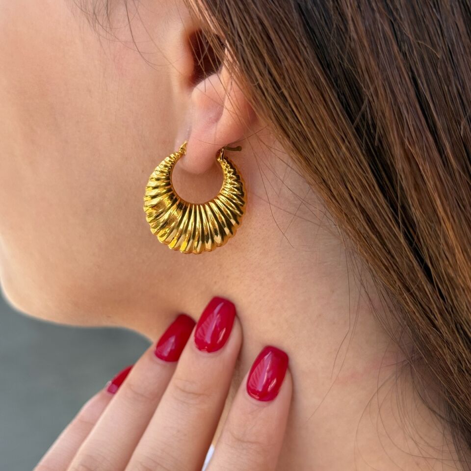 22 AYAR ÖZEL ÜRETİM MİDYE MODELİ HALKA ALTIN KÜPE