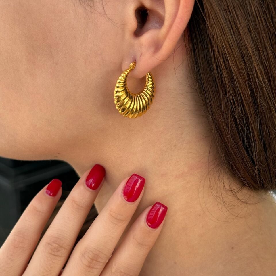 22 AYAR ÖZEL ÜRETİM MİDYE MODELİ HALKA ALTIN KÜPE