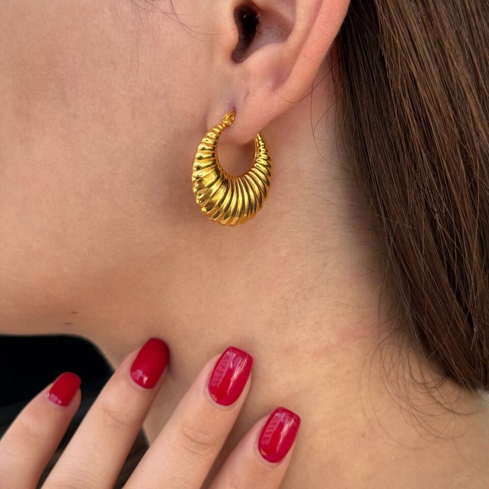 22 AYAR ÖZEL ÜRETİM MİDYE MODELİ HALKA ALTIN KÜPE