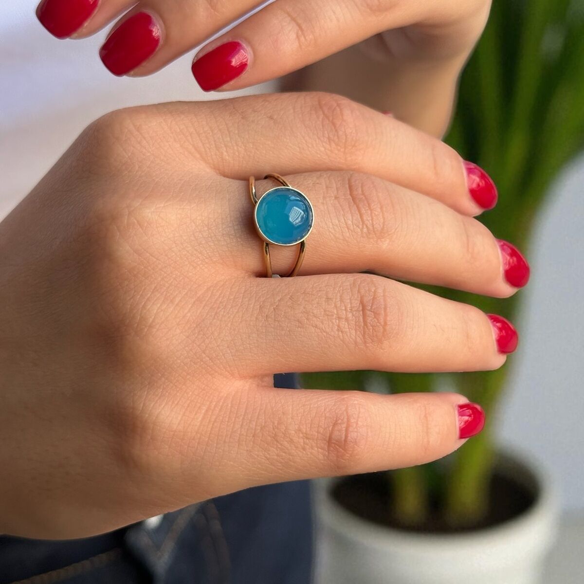 14 AYAR MAVİ AGAT ALTIN YÜZÜK