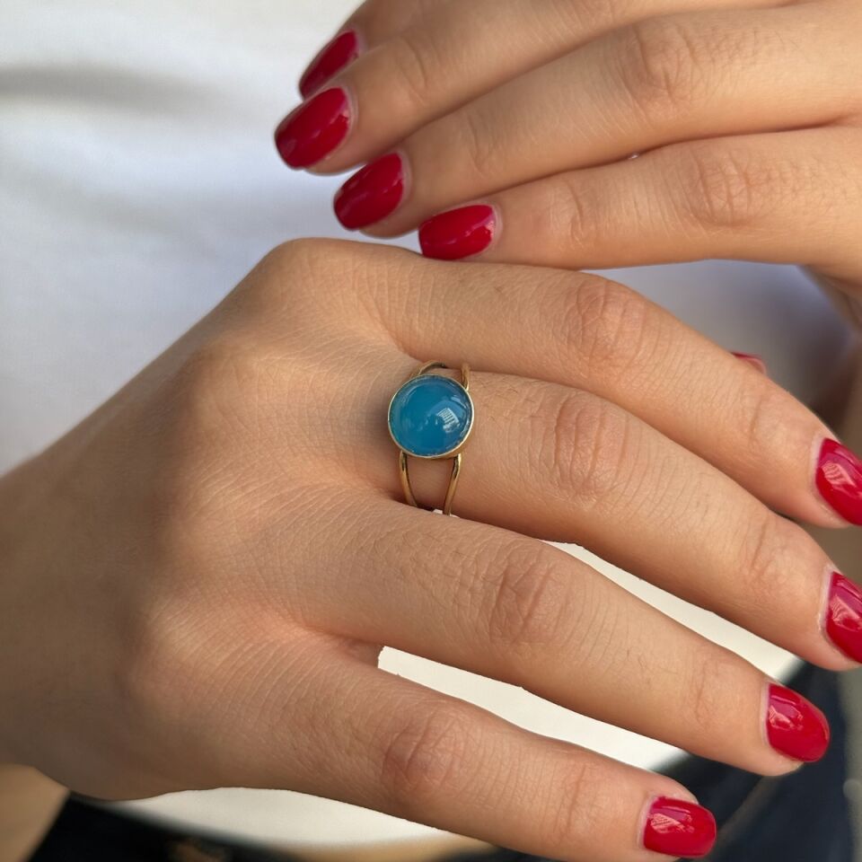 14 AYAR MAVİ AGAT ALTIN YÜZÜK