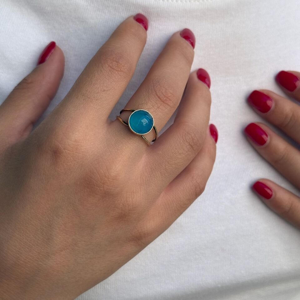 14 AYAR MAVİ AGAT ALTIN YÜZÜK