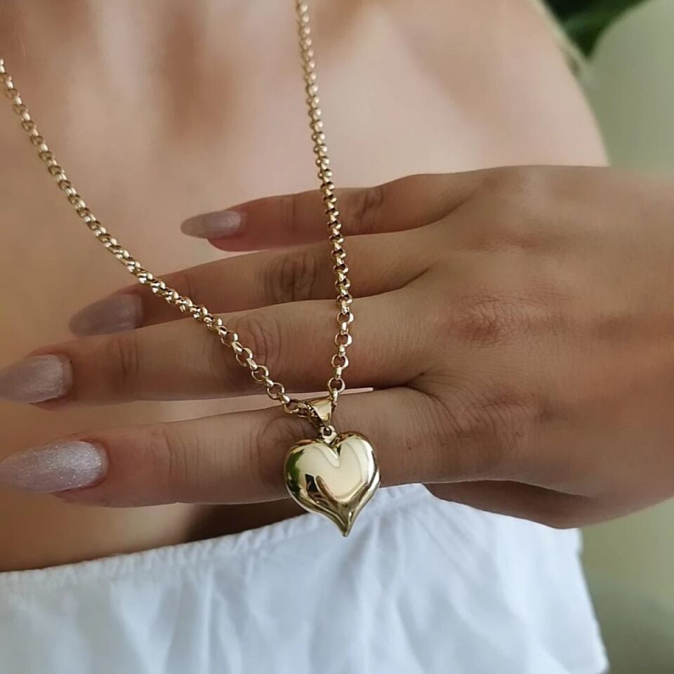 14 AYAR BOMBE KALP UÇLU ALTIN KOLYE