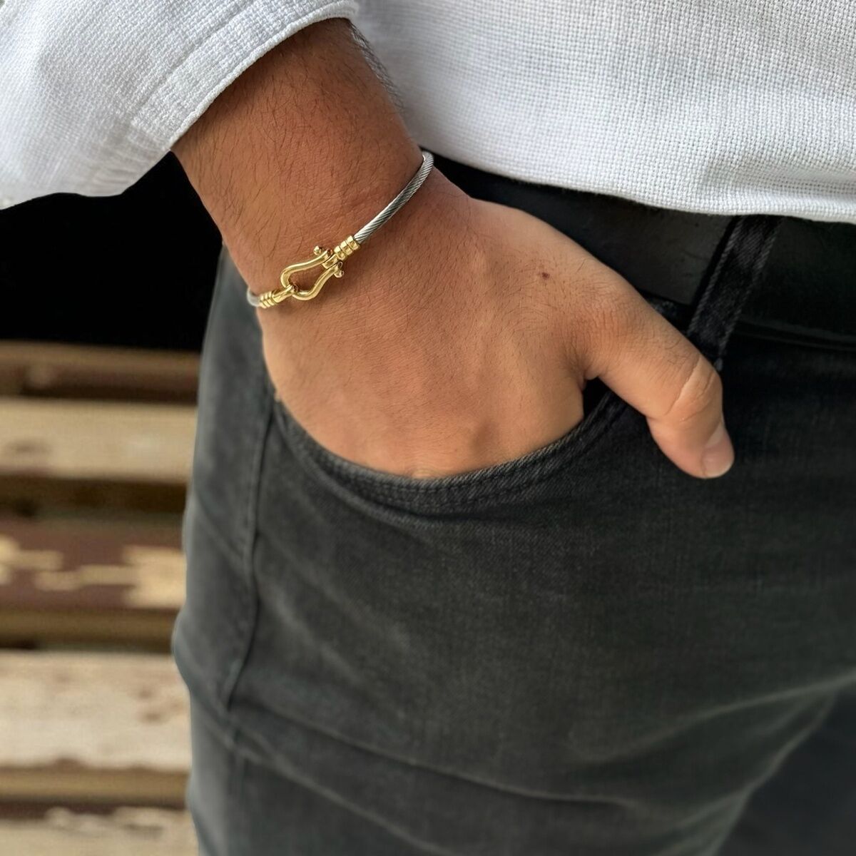 14 AYAR İTALYAN ÇELİK ÜZERİNE ALTIN MODERN ERKEK BİLEKLİK