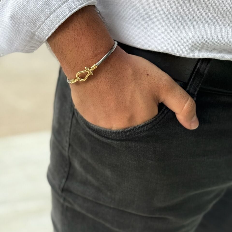 14 AYAR İTALYAN ÇELİK ÜZERİNE ALTIN MODERN ERKEK BİLEKLİK