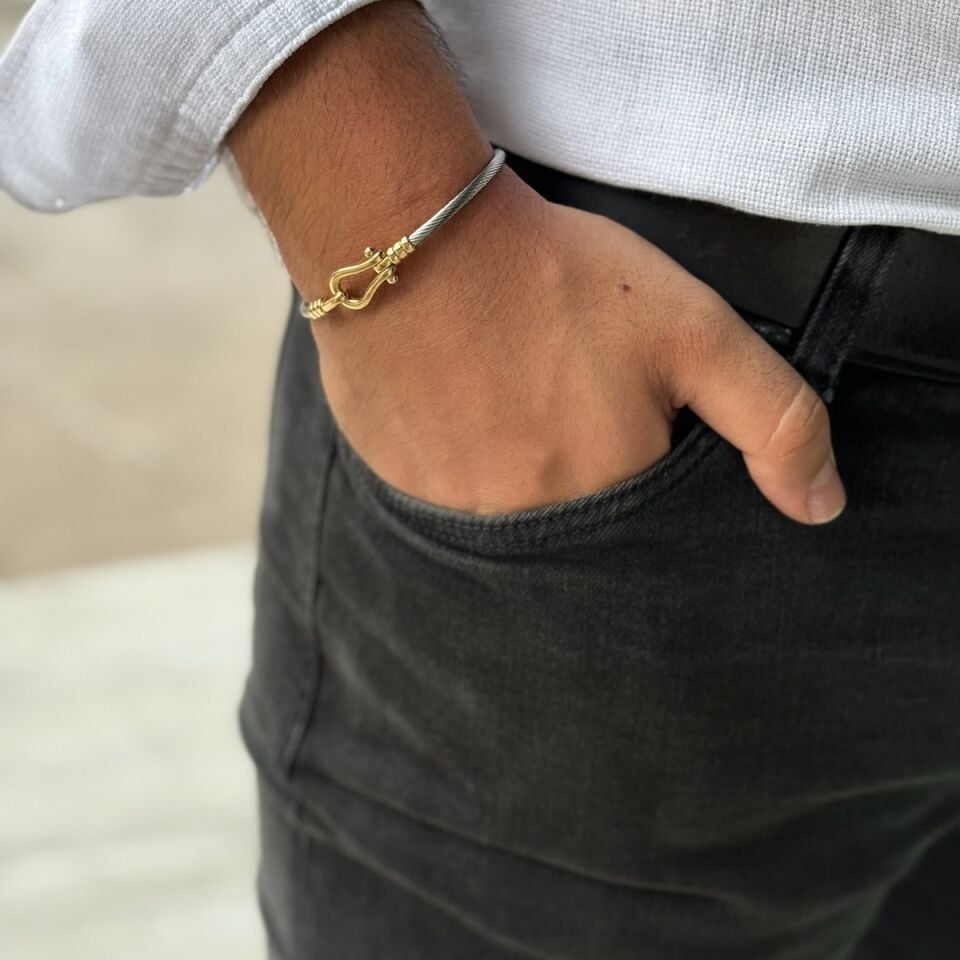 14 AYAR İTALYAN ÇELİK ÜZERİNE ALTIN MODERN ERKEK BİLEKLİK