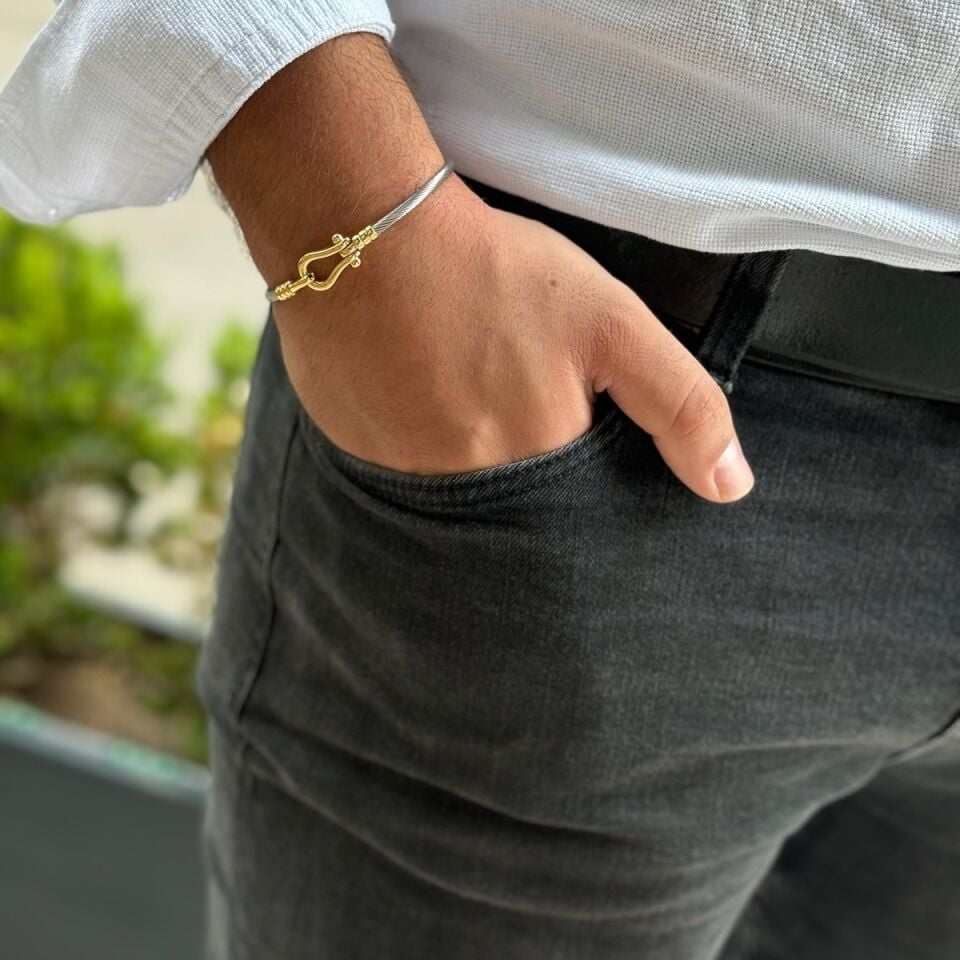 14 AYAR İTALYAN ÇELİK ÜZERİNE ALTIN MODERN ERKEK BİLEKLİK