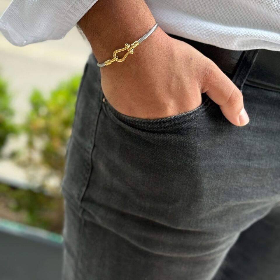 14 AYAR İTALYAN ÇELİK ÜZERİNE ALTIN MODERN ERKEK BİLEKLİK