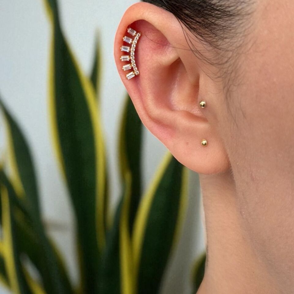 14 AYAR BAGET TAŞLI TRAGUS VE HELİX KÜPE