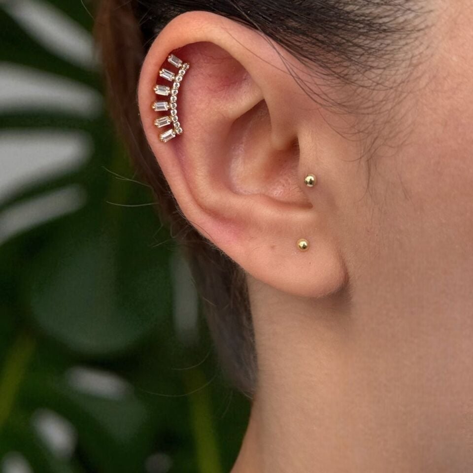 14 AYAR BAGET TAŞLI TRAGUS VE HELİX KÜPE