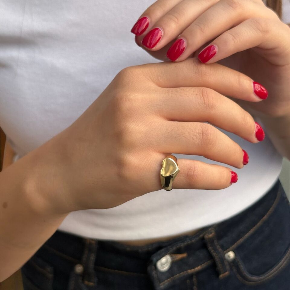 14 Ayar Kalp Şovalye Seçe Parmak Altın Yüzük