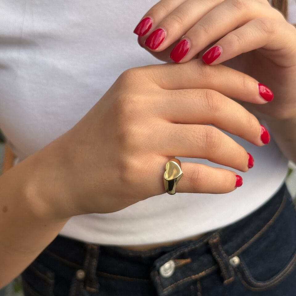 14 Ayar Kalp Şovalye Seçe Parmak Altın Yüzük