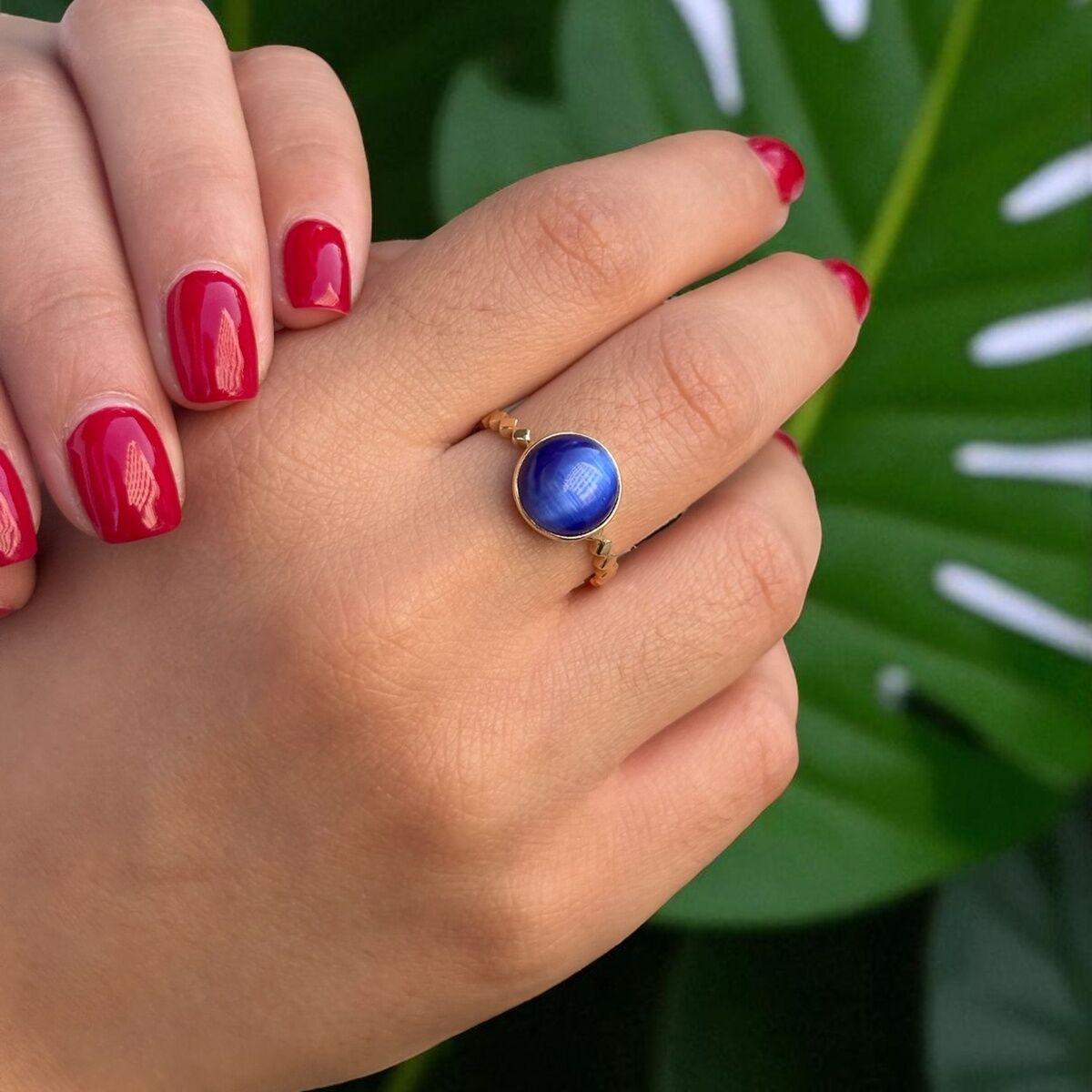 14 AYAR LACİVERT KEDİ GÖZÜ ALTIN YÜZÜK